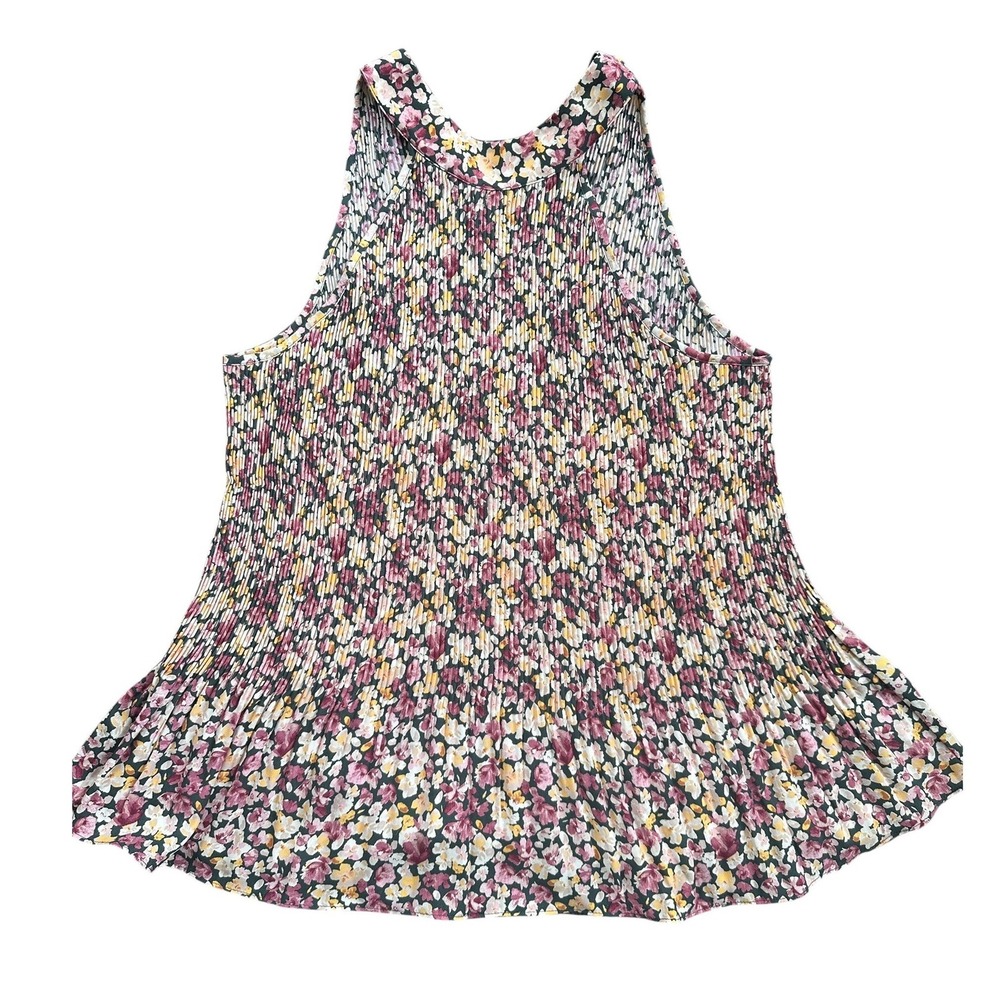 Pleione Pleated Halter Neck Top Womens Medium Floral Print Sleeveless Blouse Tie